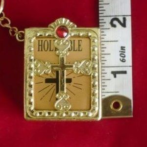 ❤️ Mini Bible Blue n Red Rhinestone Keychain 1 3/4